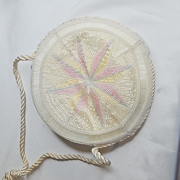 La Regale Vintage Beaded Handbag Round Pink Blue White - Picture 3 of 6